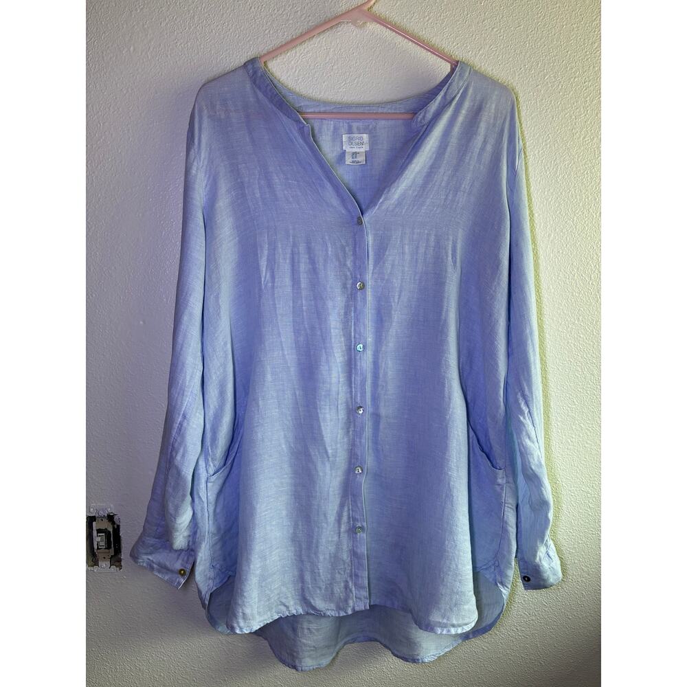 Sigrid Olsen 100% Linen Light Blue Long Sleeve Button Up - Medium